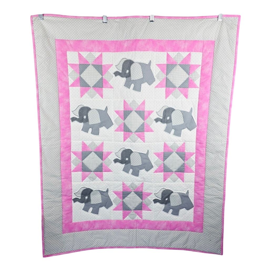 Handmade Elephant Birds Lightly Padded Baby Blanket Length 42" Width 34"